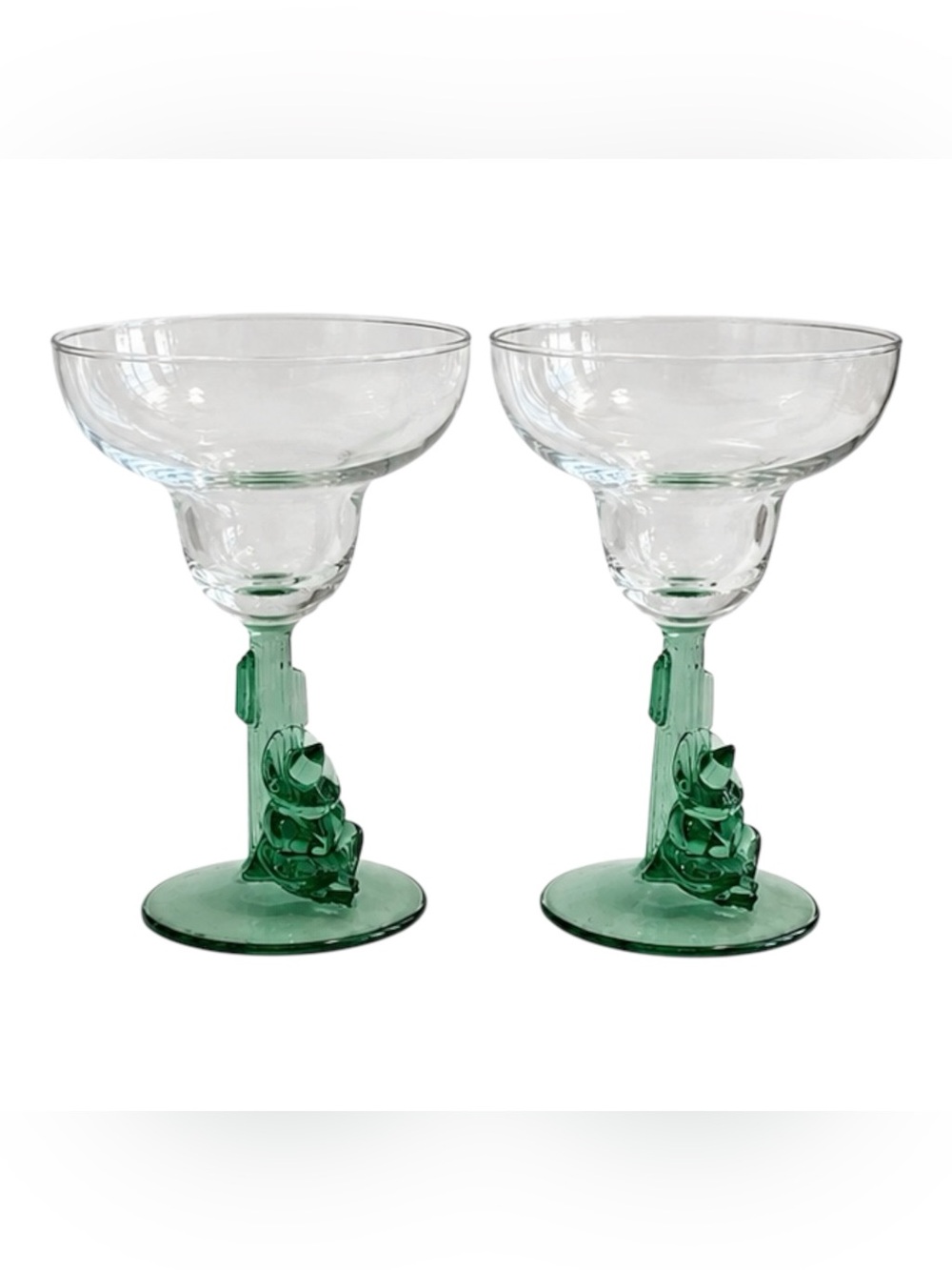Vintage Cristal D’Arques Durand Siesta Man Margarita Glasses Green Stem Set of 2